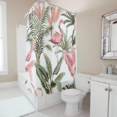 Tropische  roze flamingo, bananenbomen en douchegordijn (In situ)