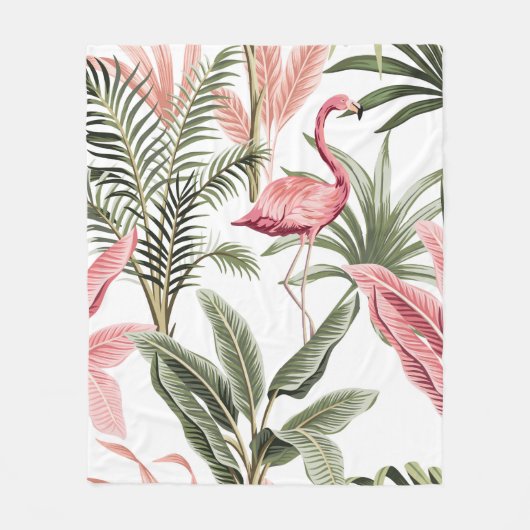 Tropische  roze flamingo, bananenbomen en fleece deken (Voorkant)