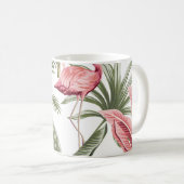 Tropische  roze flamingo, bananenbomen en koffiemok (Voorkant rechts)