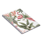 Tropische  roze flamingo, bananenbomen en notitieboek (Rechterzijde)