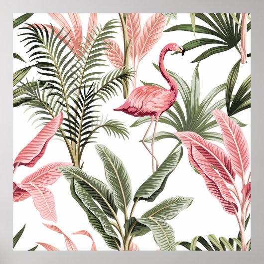 Tropische  roze flamingo, bananenbomen en poster (Voorkant)