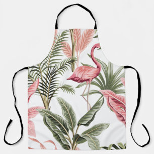 Tropische  roze flamingo, bananenbomen en schort