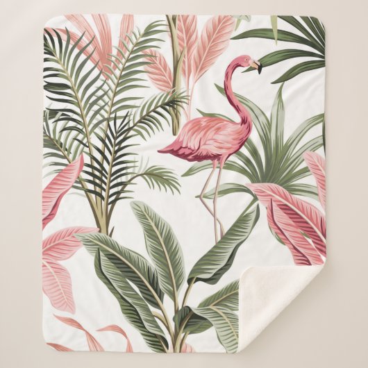 Tropische  roze flamingo, bananenbomen en sherpa deken (Voorkant)