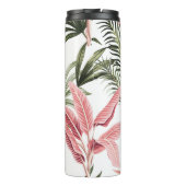 Tropische  roze flamingo, bananenbomen en thermosbeker (Achterkant)