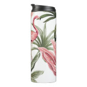 Tropische  roze flamingo, bananenbomen en thermosbeker (Geroteerd rechts)