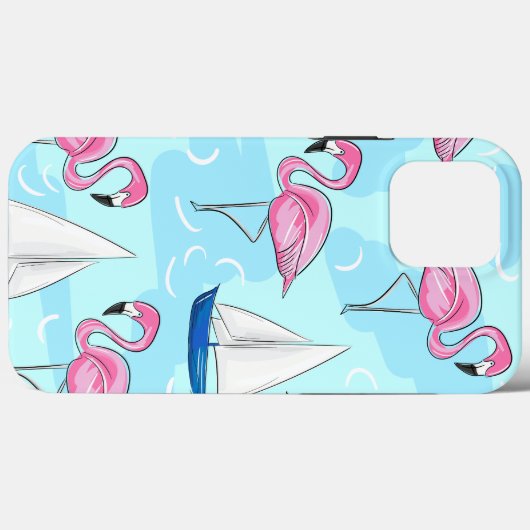 Tropische Roze Flamingo Blauwe Zeilboot Preppy Case-Mate iPhone Case (Achterkant (horizontaal))