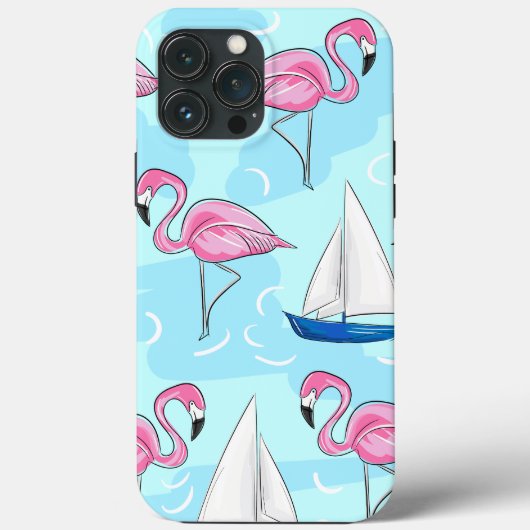 Tropische Roze Flamingo Blauwe Zeilboot Preppy Case-Mate iPhone Case (Achterkant)