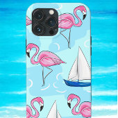 Tropische Roze Flamingo Blauwe Zeilboot Preppy Case-Mate iPhone Case