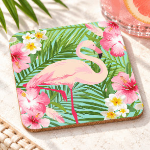 Tropische Roze Flamingo Bloem Palm Bladeren Bier Onderzetter