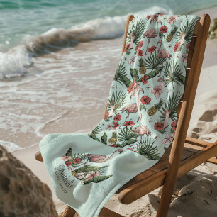 Tropische Roze Flamingo Bloempatroon Turquoise Strandlaken