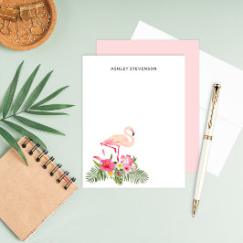 Tropische Roze Flamingo Boeket Monogram Notitiekaartje
