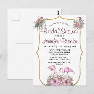Tropische roze flamingo Bridal Shower Invitation Briefkaart