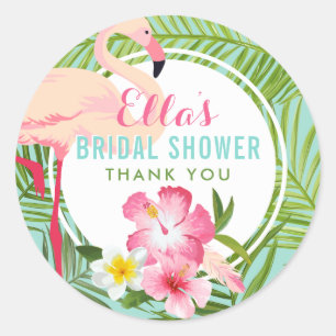 Tropische Roze Flamingo Bruidsboeket Ronde Sticker