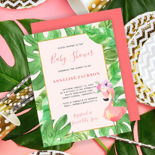 Tropische roze flamingo budget baby shower uitnodi