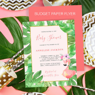 Tropische roze flamingo budget babyshower uitnodig flyer