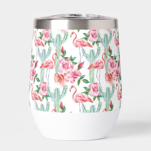 Tropische Roze Flamingo Cactus Rozen Monogrammed (Voorkant)