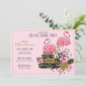 Tropische roze flamingo College Trunk Party Kaart (Staand voorkant)