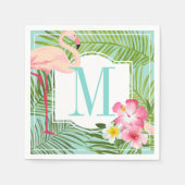 Tropische Roze Flamingo Custom Aqua Monogram Lette Servetten (Voorkant)