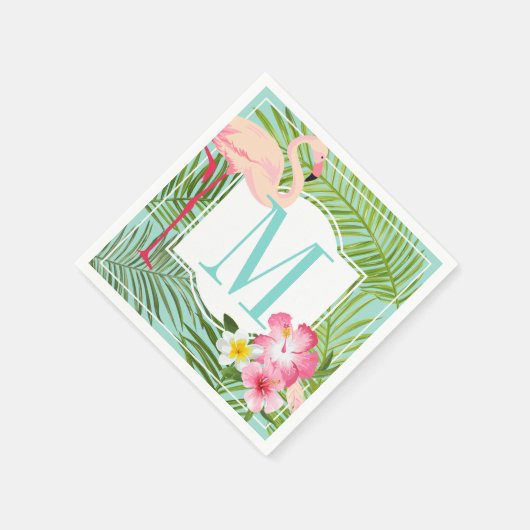 Tropische Roze Flamingo Custom Aqua Monogram Lette Servetten (Hoek)