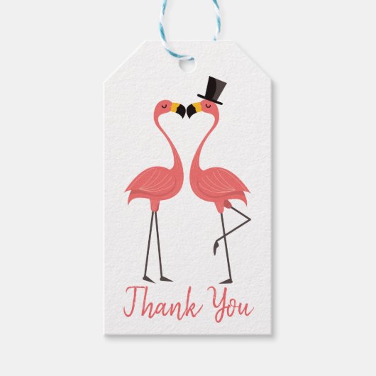 Tropische roze flamingo dank u bruiloft cadeaulabel (Voorkant)