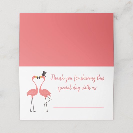 Tropische roze flamingo dank u bruiloft plaatskaartje (Buitenkant ongevouwen)