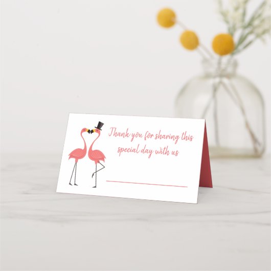 Tropische roze flamingo dank u bruiloft plaatskaartje (Voorkant)