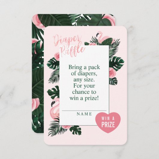 Tropische roze flamingo Diapers Raffle Enclosure Informatiekaartje (Voorkant / Achterkant)