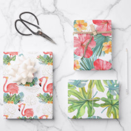 Tropische roze flamingo en bloemen inpakpapier vel