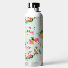 Tropische Roze Flamingo en Bloempatroon Waterfles