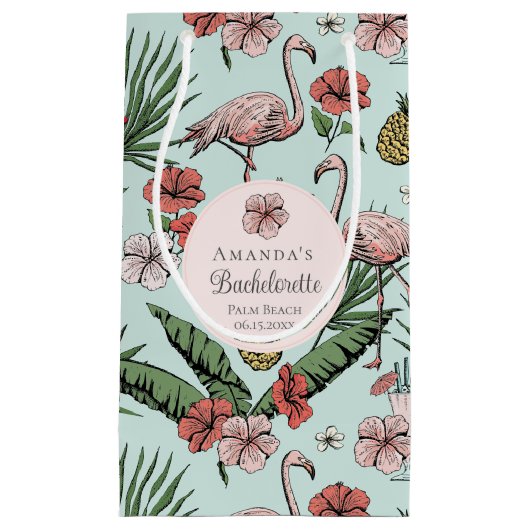Tropische roze flamingo en Hibiscus Bachelorette Klein Cadeauzakje (Voorkant)