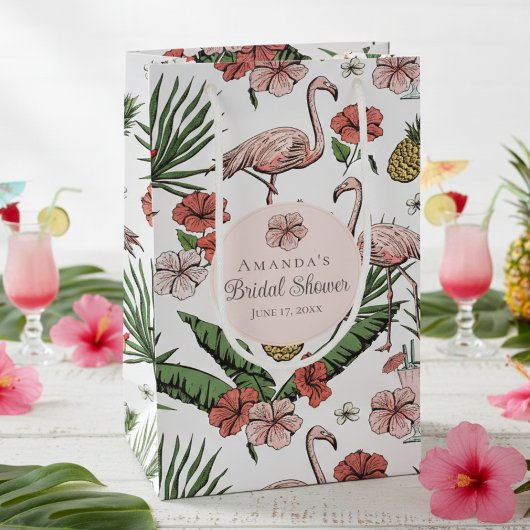 Tropische Roze Flamingo en Hibiscus Bruidsdiner Klein Cadeauzakje