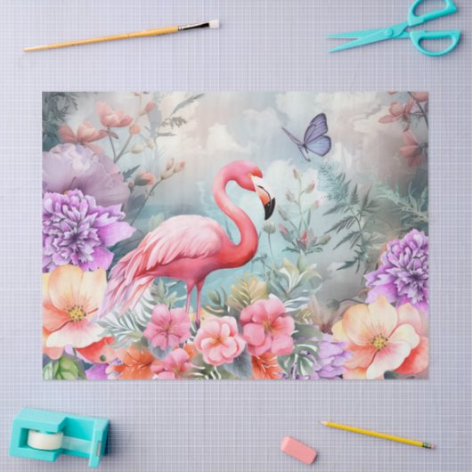 Tropische roze flamingo en Waterverf bloemen Tissuepapier (Craft)