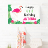 Tropische Roze Flamingo Gepersonaliseerde Verjaard Spandoek (Insitu)