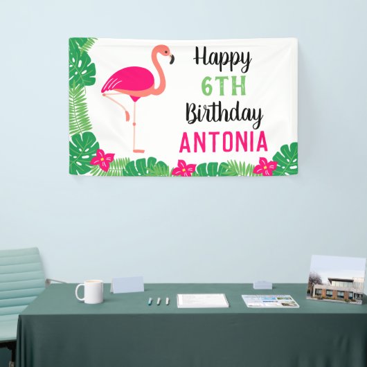 Tropische Roze Flamingo Gepersonaliseerde Verjaard Spandoek (Beurs)
