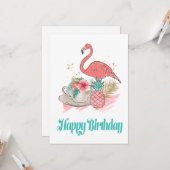 Tropische roze flamingo Gold Glitter Happy Birthda Kaart (Voorkant / Achterkant in situ)