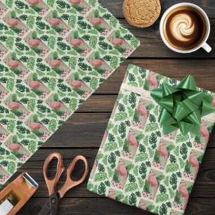 Tropische Roze Flamingo Groene Palmbladeren Lelie Cadeaupapier