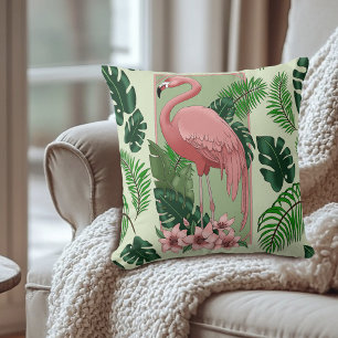Tropische Roze Flamingo Groene Palmbladeren Lelie Kussen