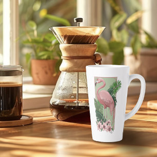 Tropische Roze Flamingo Groene Palmbladeren Lelie Latte Mok