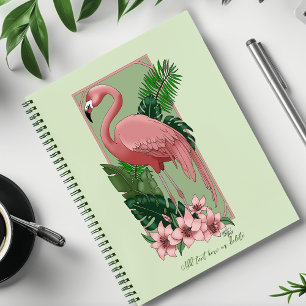 Tropische Roze Flamingo Groene Palmbladeren Lelie Notitieboek