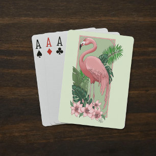 Tropische Roze Flamingo Groene Palmbladeren Lelie Pokerkaarten