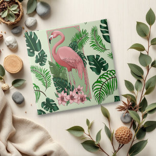 Tropische Roze Flamingo Groene Palmbladeren Lelie Tegeltje