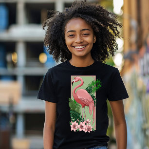 Tropische Roze Flamingo Groene Palmbladeren Lelie Tri-Blend Shirt