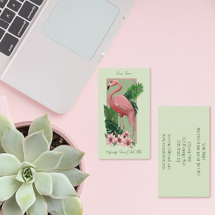 Tropische Roze Flamingo Groene Palmbladeren Lelie Visitekaartje
