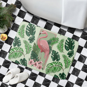 Tropische Roze Flamingo Groene Palmbladeren Lelies Badmat