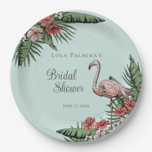 Tropische Roze Flamingo Hibiscus Bruidsdouche Papieren Bordje