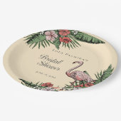 Tropische Roze Flamingo Hibiscus Bruidsdouche Papieren Bordje (Gekanteld)