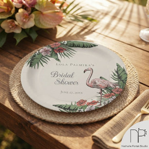 Tropische Roze Flamingo Hibiscus Bruiloftsborrel Papieren Bordje