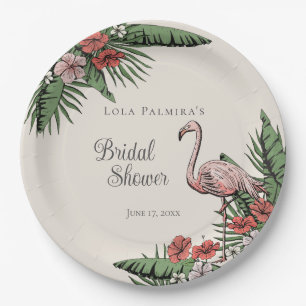 Tropische Roze Flamingo Hibiscus Bruiloftsborrel Papieren Bordje