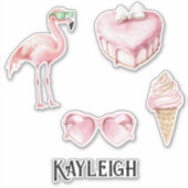 Tropische roze flamingo ijs harten sticker (Voorkant)