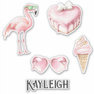 Tropische roze flamingo ijs harten sticker